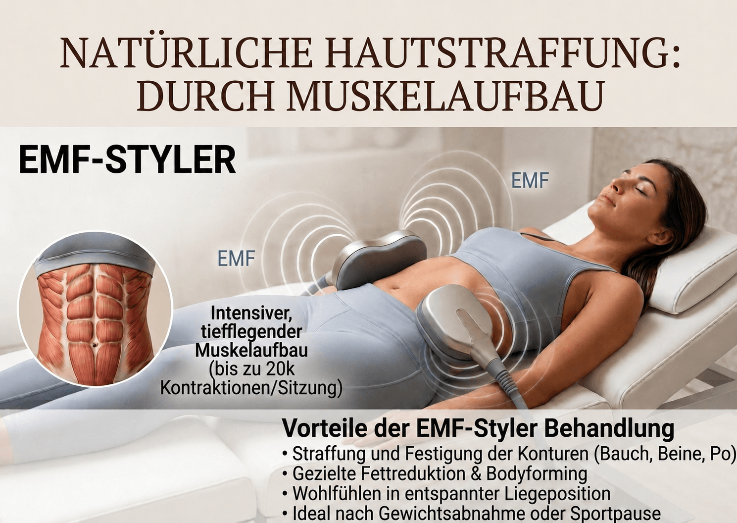 Hautstraffung durch Muskelaufbau mit EMF-Styler Hautstraffung durch Muskelaufbau mit EMF-Styler